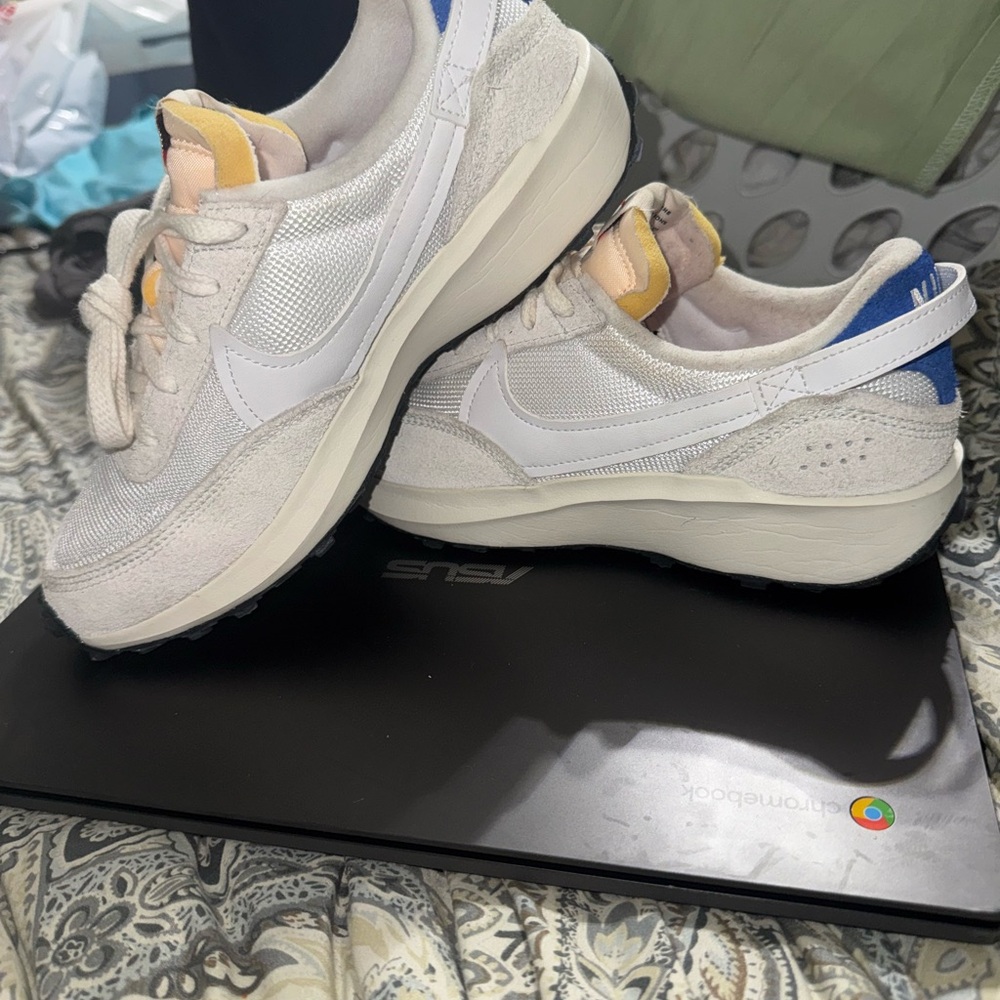 Nike Women's Waffle Debut White and Blue Sneakers